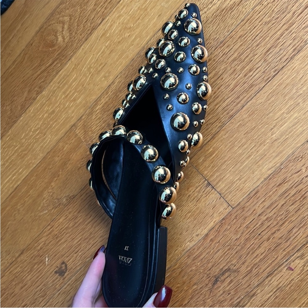 Zara Black Mules with Gold Accents - Picture 2 of 3